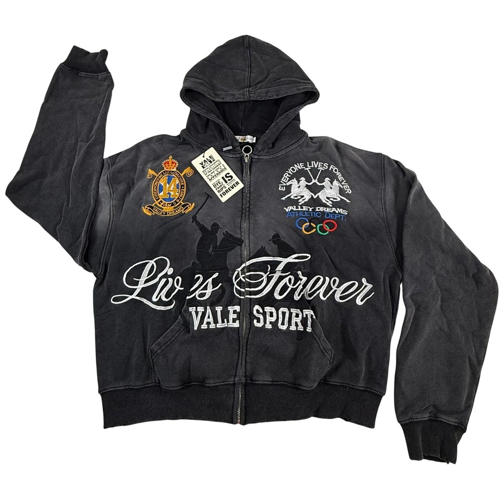 Valley Dreams Vale Sport Lives Forever Full Zip Hoodie Washed Black Mens Large